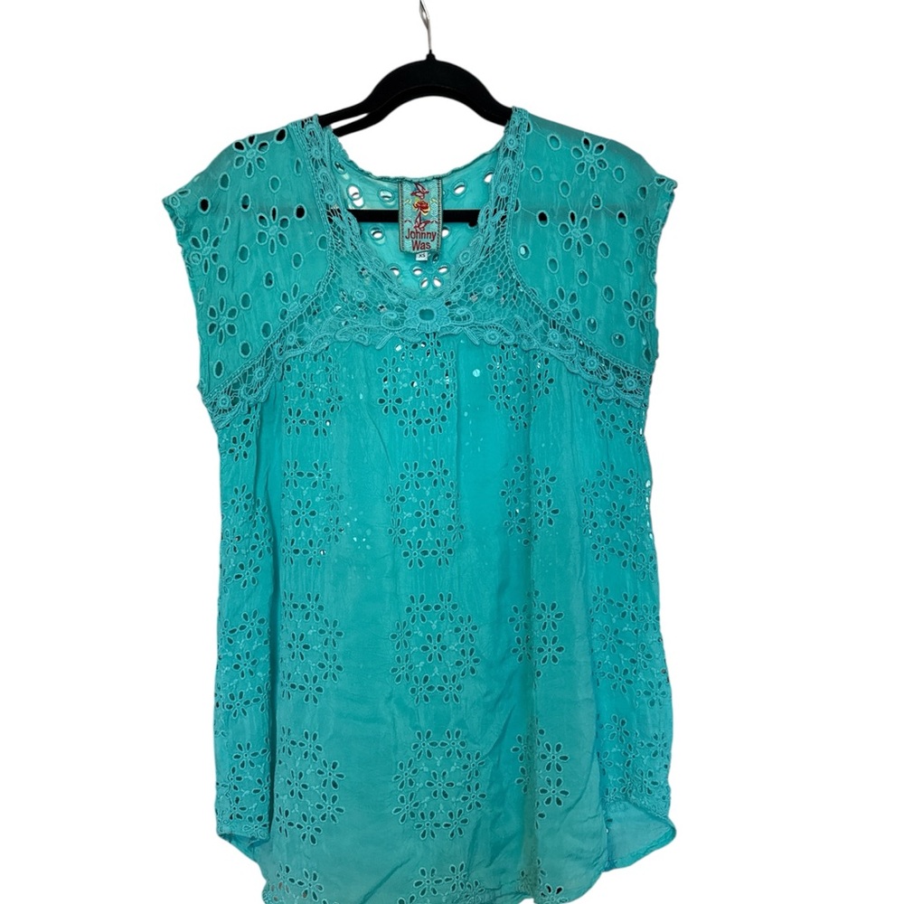 Johnny Was Turquoise Eyelet coverup/top